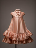 Rose Satin Ruffle Dress — Crystal Detail