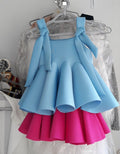 Two-Tone Tiered Dress — Sky Blue & Fuchsia